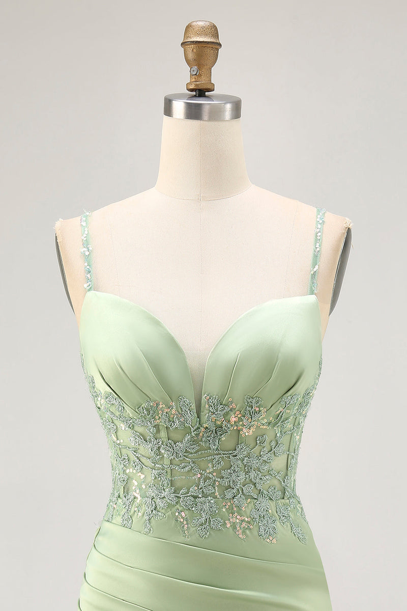 Load image into Gallery viewer, Sparkly Matcha Short Tight Corset Prom Dress with Lace