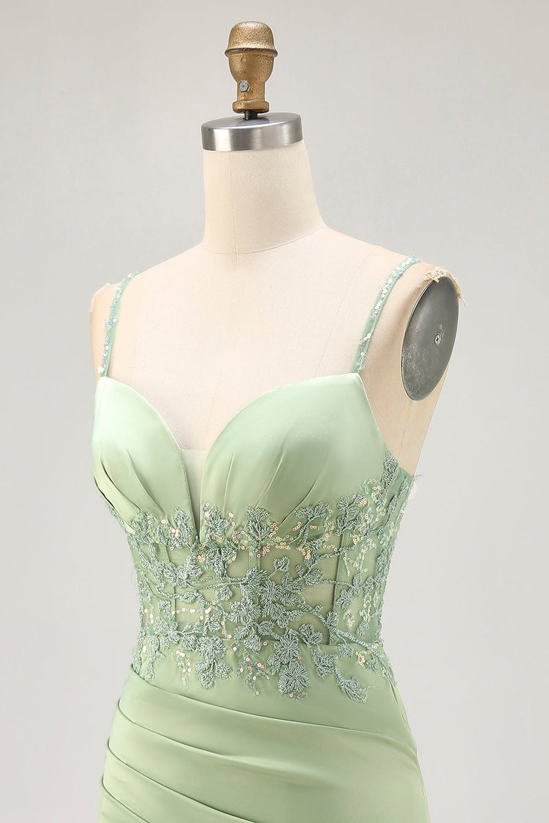Load image into Gallery viewer, Sparkly Matcha Short Tight Corset Prom Dress with Lace