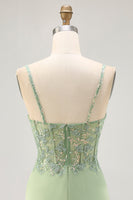Load image into Gallery viewer, Sparkly Matcha Short Tight Corset Prom Dress with Lace