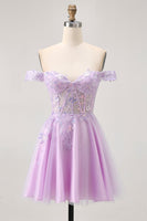 Load image into Gallery viewer, Glitter Lilac A Line Corset Short Prom Dress with Appliques