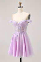 Load image into Gallery viewer, Glitter Lilac A Line Corset Short Prom Dress with Appliques