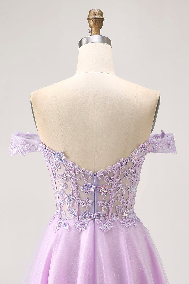 Load image into Gallery viewer, Glitter Lilac A Line Corset Short Prom Dress with Appliques