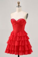 Load image into Gallery viewer, Sparkly Red Tiered Short Corset Prom Dress with Beading