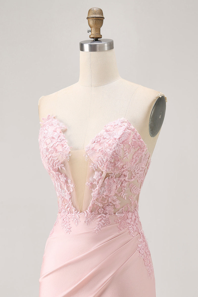 Load image into Gallery viewer, Blush Corset Tight Floral Satin Short Prom Dress with Lace
