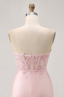 Load image into Gallery viewer, Blush Corset Tight Floral Satin Short Prom Dress with Lace