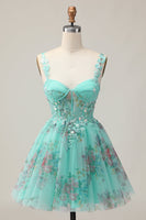 Load image into Gallery viewer, Sparkly Green Floral Corset A Line Short Prom Dress with Sequins