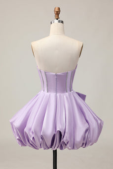 Sparkly Purple Beaded Corset Sweetheart Short Prom Dress with Bow
