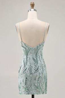 Sparkly Green Beaded Tight Short Prom Dress with Sequins