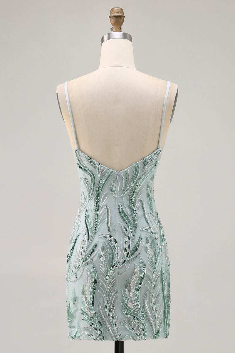 Load image into Gallery viewer, Sparkly Green Beaded Tight Short Prom Dress with Sequins