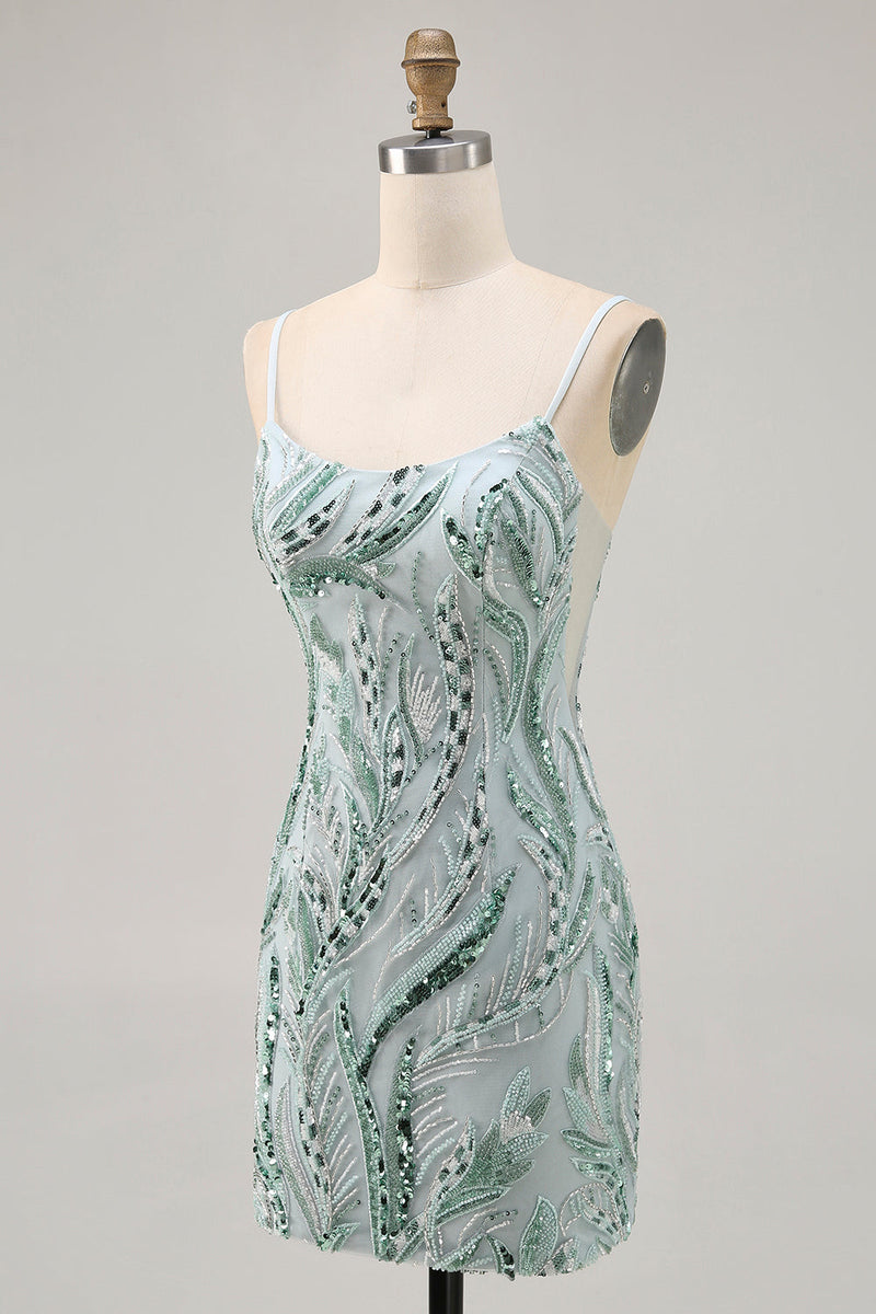 Load image into Gallery viewer, Sparkly Green Beaded Tight Short Prom Dress with Sequins