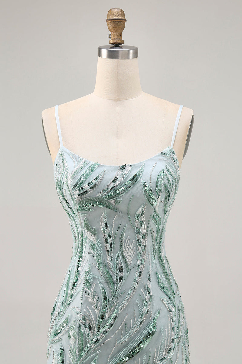 Load image into Gallery viewer, Sparkly Green Beaded Tight Short Prom Dress with Sequins