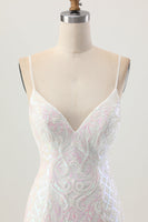 Load image into Gallery viewer, Sparkly White Sequin Spaghetti Straps Short Prom Dress