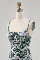 Load image into Gallery viewer, Sparkly Dark Green Tight Short Prom Dress with Beading