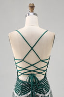 Load image into Gallery viewer, Sparkly Dark Green Tight Short Prom Dress with Beading