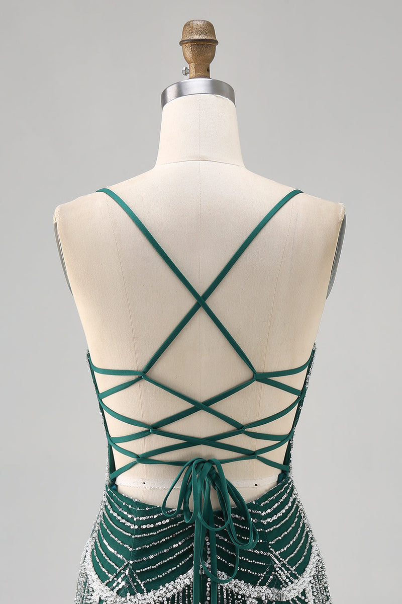 Load image into Gallery viewer, Sparkly Dark Green Tight Short Prom Dress with Beading