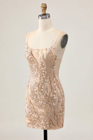 Load image into Gallery viewer, Sparkly Champagne Tight Floral Short Prom Dress with Beading
