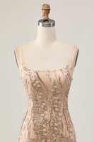Load image into Gallery viewer, Sparkly Champagne Tight Floral Short Prom Dress with Beading