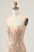 Load image into Gallery viewer, Sparkly Champagne Tight Floral Short Prom Dress with Beading
