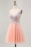 Load image into Gallery viewer, Sparkly Blush and Blue Short Appliqued Prom Dress with Sequins