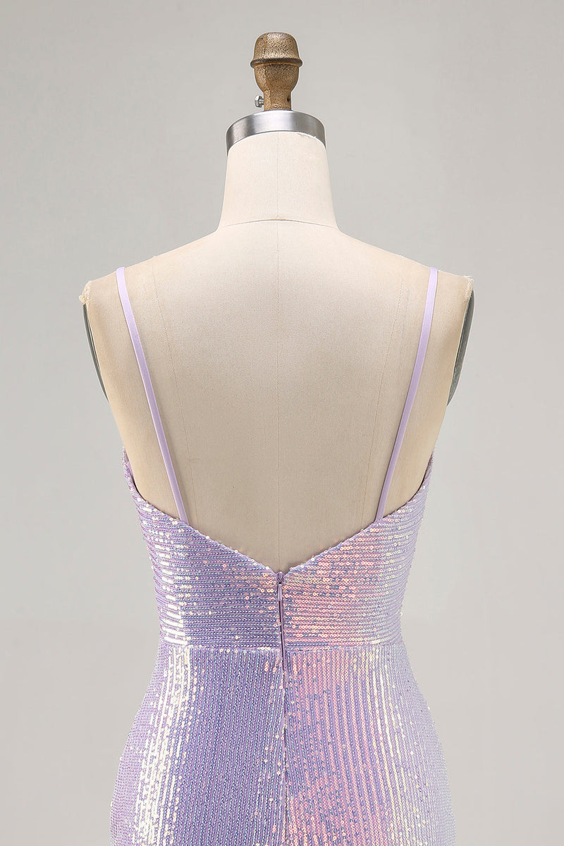 Load image into Gallery viewer, Sparkly Lilac Tight Sequin Backless Short Prom Dress