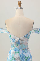 Load image into Gallery viewer, Sparkly White Blue Floral Tight Short Prom Dress with Sequin