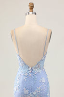 Load image into Gallery viewer, Sparkly Light Blue Tight Floral Short Corset Prom Dress with Appliques