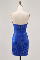 Load image into Gallery viewer, Sparkly Royal Blue Short Satin Tight Prom Dress with Beading