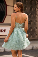 Load image into Gallery viewer, Sage Green Short Ruffled Corset Prom Dress with Lace