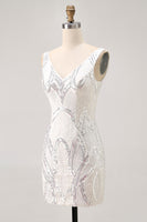 Load image into Gallery viewer, Sparkly White V-Neck Tight Short Prom Dress with Lace