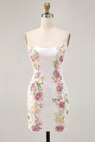 Load image into Gallery viewer, Sparkly White Strapless Floral Short Tight Prom Dress with Sequins