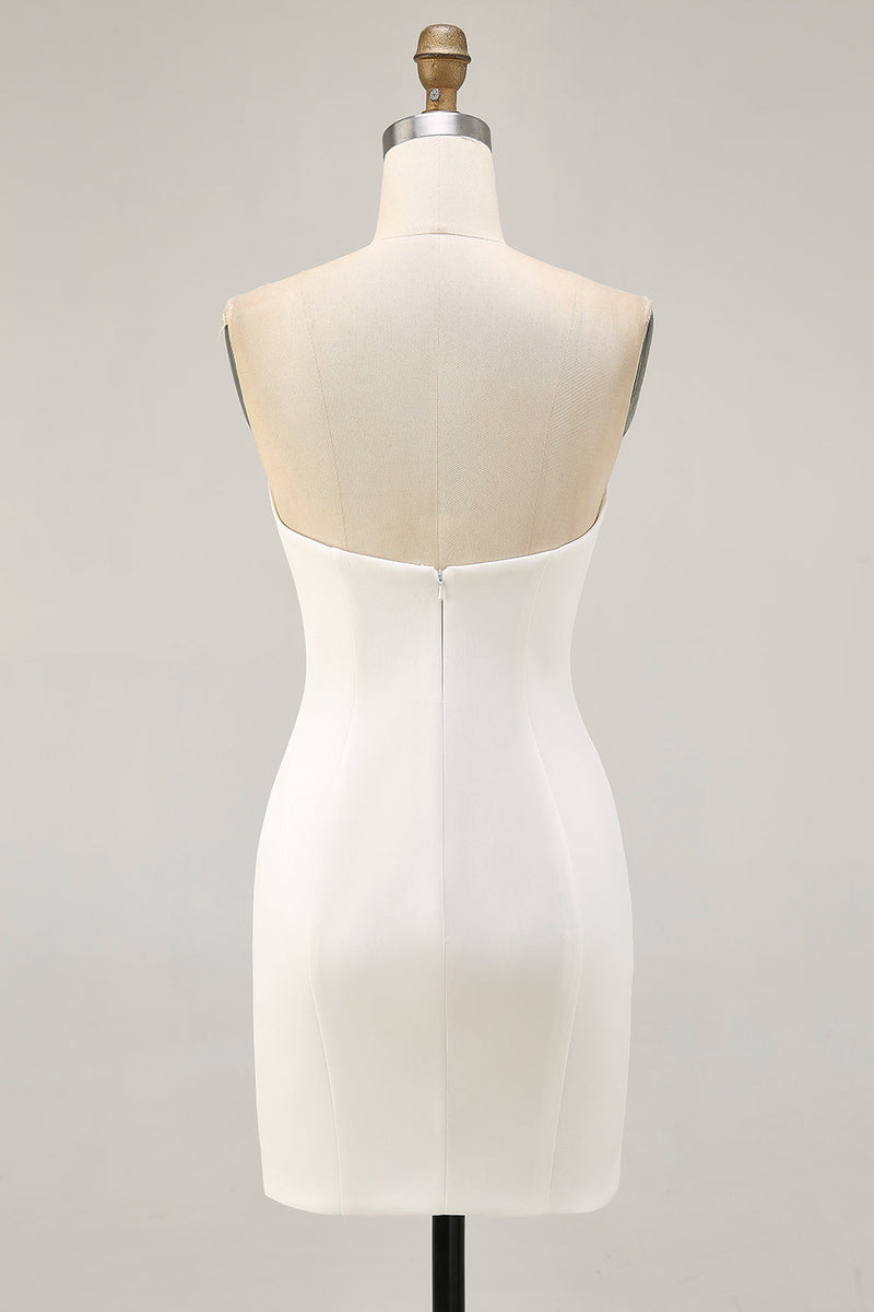 Load image into Gallery viewer, Sparkly White Strapless Floral Short Tight Prom Dress with Sequins