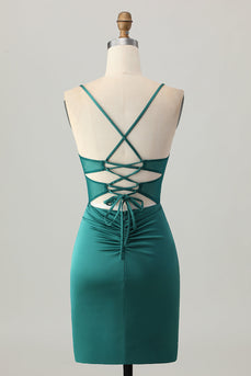Dark Green Satin Corset Tight Short Prom Dress