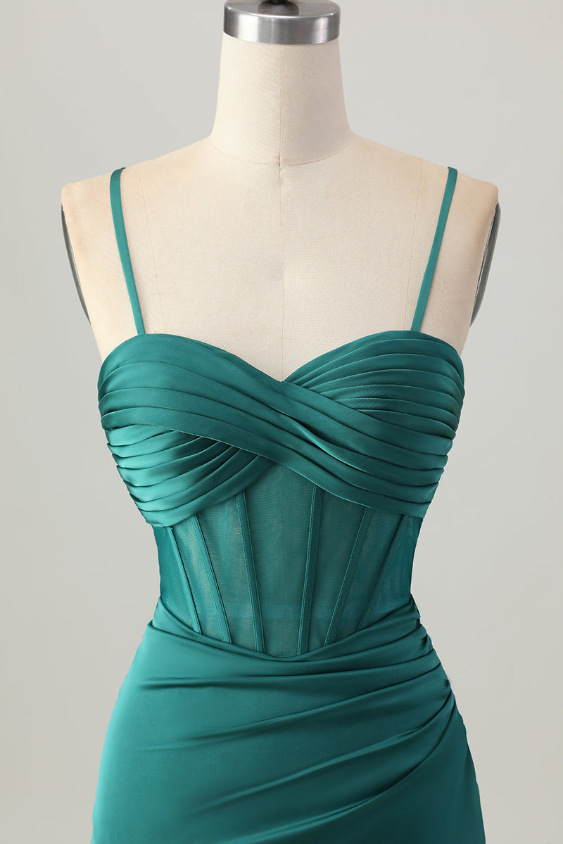 Load image into Gallery viewer, Dark Green Satin Corset Tight Short Prom Dress