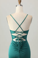 Load image into Gallery viewer, Dark Green Satin Corset Tight Short Prom Dress