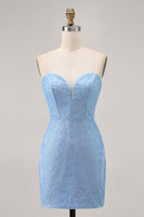 Load image into Gallery viewer, Sparkly Blue Corset Strapless Tight Short Prom Dress with Sequins