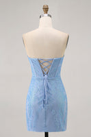 Load image into Gallery viewer, Sparkly Blue Corset Strapless Tight Short Prom Dress with Sequins