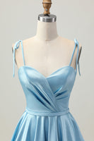Load image into Gallery viewer, Blue A Line Spaghetti Straps Satin Short Prom Dress