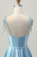 Load image into Gallery viewer, Blue A Line Spaghetti Straps Satin Short Prom Dress