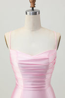 Load image into Gallery viewer, Blush Pink Spaghetti Straps Satin Tight Short Prom Dress