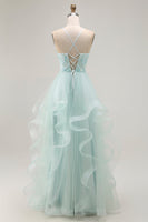 Load image into Gallery viewer, Sparkly Light Green Ruffled A Line Maxi Prom Dress with Beading