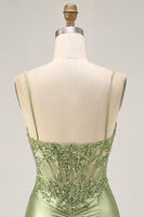 Load image into Gallery viewer, Sparkly Sage Green Tight Satin Short Corset Prom Dress with Sequins