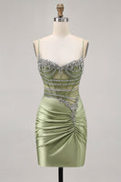 Load image into Gallery viewer, Sparkly Sage Green Tight Short Corset Prom Dress with Rhinestones