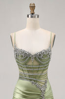 Load image into Gallery viewer, Sparkly Sage Green Tight Short Corset Prom Dress with Rhinestones