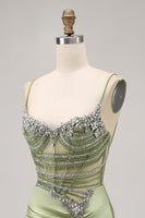 Load image into Gallery viewer, Sparkly Sage Green Tight Short Corset Prom Dress with Rhinestones