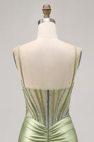 Load image into Gallery viewer, Sparkly Sage Green Tight Short Corset Prom Dress with Rhinestones