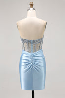Load image into Gallery viewer, Sparkly Light Blue Short Tight Corset Prom Dress with Rhinestones