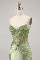 Load image into Gallery viewer, Sparkly Green Corset Tight Satin Short Prom Dress with Beading