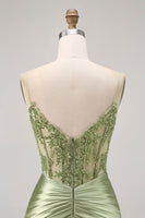 Load image into Gallery viewer, Sparkly Green Corset Tight Satin Short Prom Dress with Beading