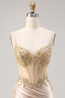Load image into Gallery viewer, Sparkly Champagne Corset Tight Short Prom Dress with Lace
