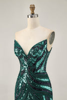 Load image into Gallery viewer, Sparkly Dark Green Strapless Tight Short Beaded Prom Dress